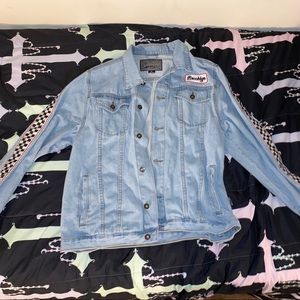 Checkered Print Jean Jacket